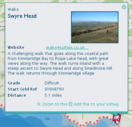 Popup shows information about the location